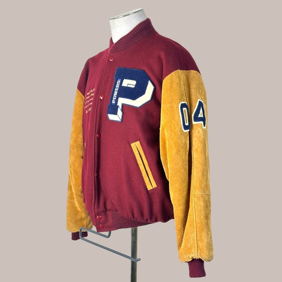 Vintage Authentic Powers Letterman Mens Varsity Jacket size L Maroon - Picture 7 of 12